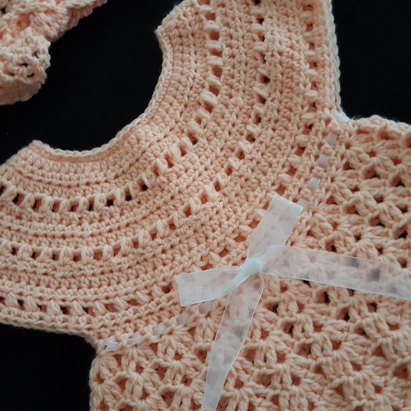 BABY GIRL CROCHET DRESS SET HANDMADE NEW - Picture 4 of 4